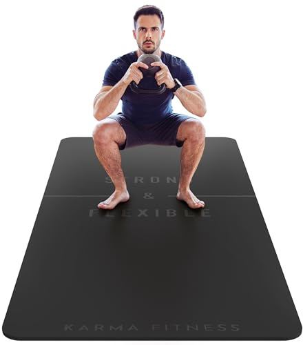 Large Exercise Mat – Extra Wide & Extra Thick Yoga Mat (183cm x 80cm x 10mm), TPE Fitness Mat with Free Carry Straps, Perfect for HiiT Home Workouts & Pilates - 'STRONG & FLEXIBLE' (Black)