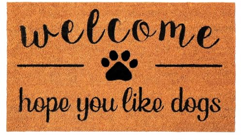Eco Living Coir Front Door mat with Hope You Like Dogs Print, 30x17x0.6