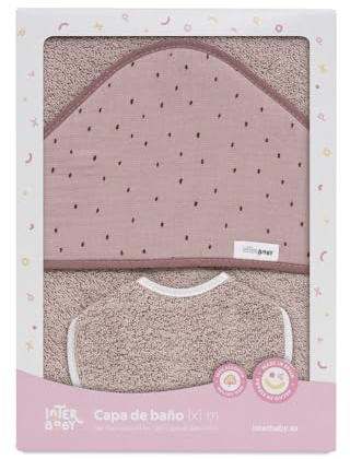 Interbaby - Capa de Baño Bebe Rosa Maquillaje + Babero | Toalla Bebe con Capucha 100% Algodón, 100x100cm, Unisex | Suave, Cómoda, Ideal Recién Nacidos, Bebes y Niños Pequeños | Diseño Puntos Muselina