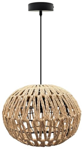 FactorLED Lámpara Colgante de Mimbre, Casquillo E27, Pantalla Mimbre Natural Nórdico, Altura Regulable, Luz Decorativa Vintage, para Techos de comedor, dormitorio, cocina y salón. (KINNA)