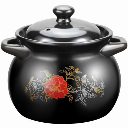 Hgjgwqh Ceramic Casserole Dish with Lid, Stockpot Clay Pot for Cooking Heat Resistant Earthen Pot Soup Pot Stewpot Stovetop Oven Safe Hot Pot Cookware Earthenware Pot,7.5L