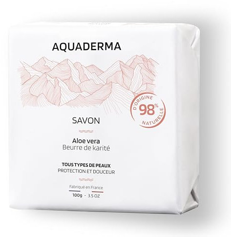 Aquaderma Savon Solide Beurre de Karité & Aloe Vera BIO 100g - 98% Origine Naturelle & Made in France - Protection & Douceur - Tous Types de Peaux