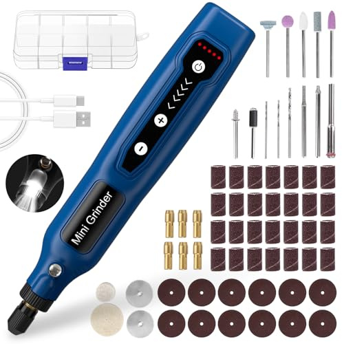 Cordless Mini Rotary Tool Set - 50Pcs Accessories 3.7V 5 Speed 3000rpm to 15000rpm Rotary Tool Kit USB Rechargeable with Light Mini Electric Grinder for DIY Work Engraving Grinding Polishing