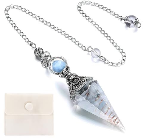 HENGBIRD Pendule Divinatoire Pendentif de Pierre de Guérison en Cristal Sur Chaîne pour Les Rituels Wiccans, La Divination, La Guérison de L'Aura, D'équilibre Divinatoire (Aigue-Marine)