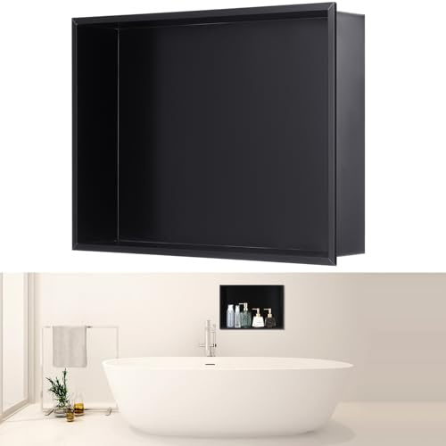 Geelin Shower Niche 15.7 x 11.8 x 3.5 Black Insert Storage Shower Shelf Recessed Wall Niche No Tile Needed Stainless Steel Bathroom Storage for Bathroom Shampoo Soap Shelf Easy Install