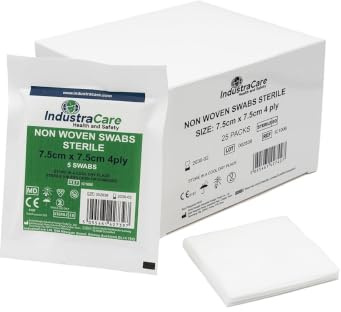 IndustraCare Premium Sterile 4ply Medical First Aid Gauze Swabs 7.5cm x 7.5cm - 10 Packs of 5 (50 Swabs)