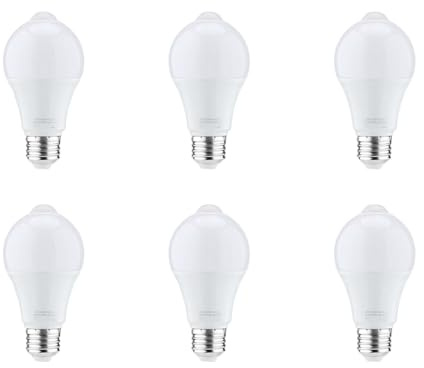 Uikdjgu 6X Bombilla de Luz con Sensor de Movimiento de 12W, Bombilla LED de Seguridad Activada por Movimiento para Exteriores/Interiores, 1000LM, E26 / B22,3500K CáLido