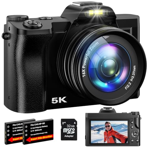 5K Digital Camera WiFi Autofocus Vlogging Camera for YouTube 48MP Camera for Photography and Video, 3.5 Screen Travel Cameras with UV Filter, Anti-Shake,16X Digital Zoom,32GB SD Card,2 Batteries