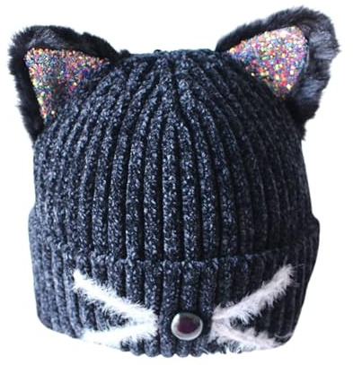Generisch Bonnet d'hiver pour enfant - Bonnet tricoté mignon avec motif animal pour tout-petits - Bonnet chaud pour tout-petit - Bonnet d'hiver à enfiler pour bébé garçon, Noir , 1-6 ans