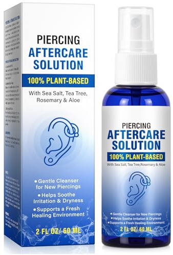 Piercing Aftercare Spray, Ear Piercing Cleaner, Gentle Plant-Based Cleanser to Soothe Irritation and Dryness, 60 ml