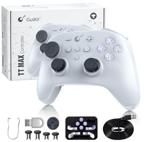 GuliKit TT Manette Sans Fil pour PC, Android, iOS, Switch 1/2, joystick TMR, avec Batterie 950 mAh, Fonction de Réveil (Gray, TT MAX)