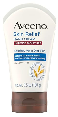Aveeno Skin Relief Intense Moisture Hand Cream with Soothing Prebiotic Oat for Dry Skin, Sensitive Skin Cream Softens & Smooths Hands & Lasts Through Hand Washing, Fragrance-Free, 3.5 oz