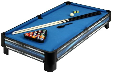 Hathaway Breakout 40-in Tabletop Billiards Set for Dining or Game Tables – Compact Blue Pool Playing Surface with Cue Sticks, Ball Kit, Triangle, Chalk & Brush – Lightweight Portable Indoor Fun