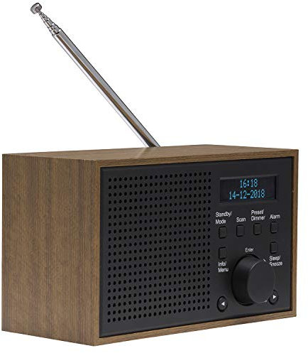 Denver DAB-46 DAB/DAB+ Digital & FM Portable Radio with Dual Alarm Clock – Mains & Battery, Snooze & Sleep, Real Wood Effect Finish