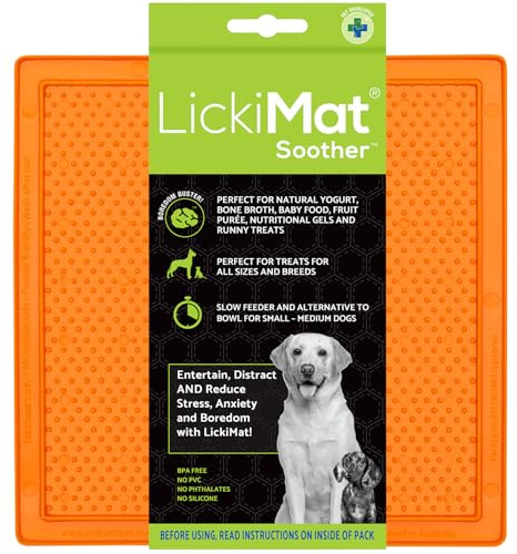 LickiMat Classic Soother Slow Feeder for Dogs Lick Mat Boredom Anxiety Reducer Perfect for Food Treats Yogurt Liquid Food Peanut Butter Fun Alternative to a Slow Feed Dog Bowl, Orange