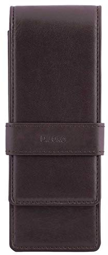 DiLoro Leather Triple Pen Case Pencil Pouch Holder for Three Fountain Ballpoint Rollerball Pens and Pencils (Brown)