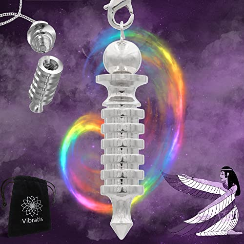 Vibratis Pendule Égyptien de Radiesthésie ISIS en Laiton Argenté 22G | Pendule Divinatoire Témoin Magnétiseur Émetteur-Récepteur (Géobiologie, Soin, Reiki, Divination, Radionique...)