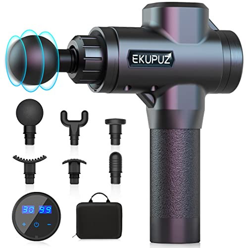 EKUPUZ Massagepistole mit 6 Massageköpfen und 30 Einstellbaren Geschwindigkeiten, Massagegerät für Nacken, Rücken, Schulter, Grau