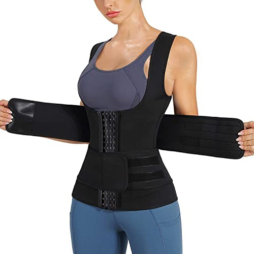 Gilet de Sudation Femme Débardeur Minceur Sauna néoprène Gaine Amincissante Ventre Plat vêtements de Sudation Sport, Noir, XL