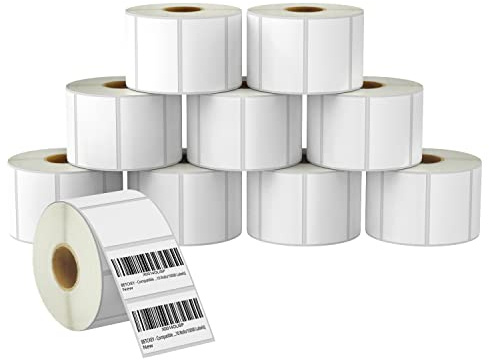 BETCKEY - 57mm x 32mm(2,25 in x 1,25 in) Perforées Étiquettes Thermiques pour Code-Barres et Usage Multiple Compatible avec les imprimantes Zebra et autres [10 Rouleaux/10000 Étiquettes]