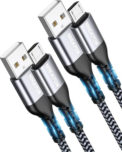 NINGKPOW Micro USB Kabel, [2Stück 1M] Nylon Micro USB Ladekabel High Speed Android Handy Ladekabel für Samsung Galaxy S7/ S6/ S4/ J7/ J5/ Note 5, Huawei P Smart, Redmi, Nokia, Kindle, Wiko - Grau