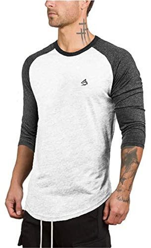 HOTCAT Maglietta da Uomo con Manica a Tre Quarti Scollo Totondo Lunghezza Regolare Stile Casual Sleeve Blended Baseball Tee