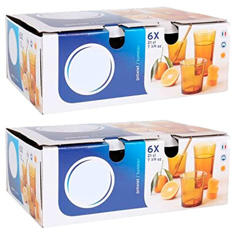 Acan Tradineur - Pack de 2 Cajas de 6 Vasos Modelo LYS - 21 cl - Fabricado en Vidrio Resistente - Apto para lavavajillas - 12 Uds Totales