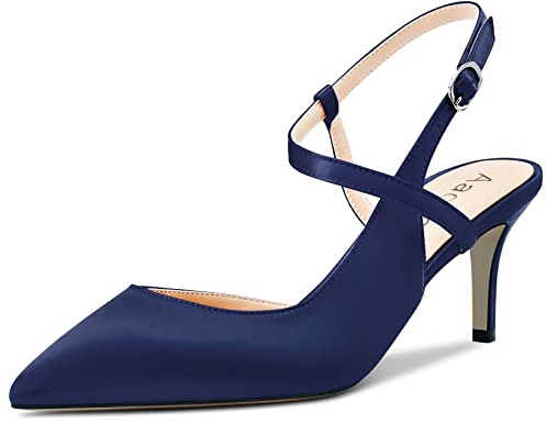 Aachcol Donna Pumps a Punta Cinturino alla Caviglia Slingback Spillo Gattini Basso Tacco Heel Dress Scarpe Sandali Raso Ufficio da Matrimonio Shopping Blu Navy 6.5 CM 38 EU