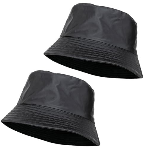 QILZO Pack 2 Gorros de Lluvia Impermeables Plegable Sombrero de Pescador Gorro para Hombres y Mujeres Gorro con Forro Interior Ideal para Senderismo, Deportes al Aire Libre, Color Negro
