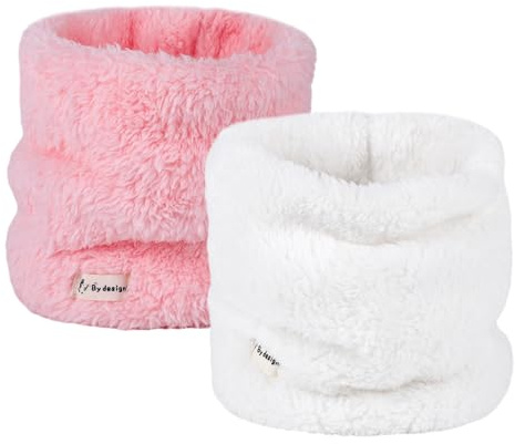 Fadcaer 2 Pieces Winter Neck Warmer Thick Fleece Kids Baby Scarf Boys Girls Round Thermal Windproof Dustproof Face Covering Autumn Winter for Cycling Motocycle Outdoor Sports (Pink+White)