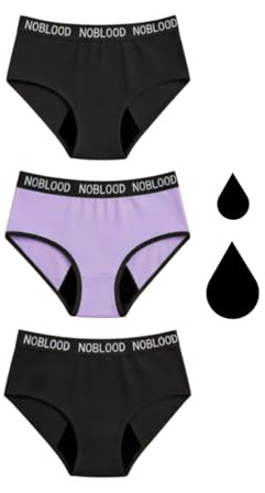 NoBlood Paquete de 3 - Bragas Menstruales Flujo Abundante Niñas | Braguitas Menstruales | 10 años/18 años (Teens-Pack, S)
