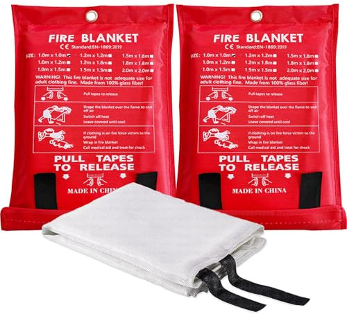 Lot de 2 Couverture Anti Feu pour Cuisine DIN en 1869:2019 Fibre de Verre de sécurité, pour Isolation des Flammes (2, 1 m x 1 m)