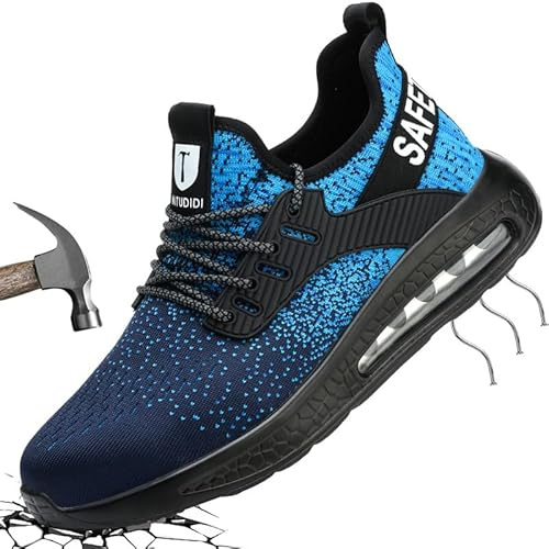 Mitudidi 41 Zapatos de Seguridad para Hombre Mujer Zapatos de Trabajo Hombre Ligero Cabeza de Acero Transpirables Calzado Seguridad Hombre Antideslizante Unisexo Azul