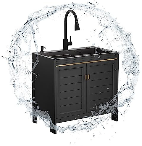 WLCNYL Évier de Service en Acier Inoxydable avec Robinet d'eau Chaude et Froide et étagère de Rangement pour extérieur, intérieur, Garage, Restaurant, Cuisine, buanderie. (Taille : 80x45x80cm)