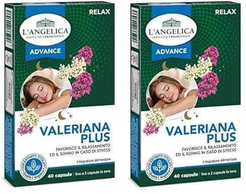 L'Angelica, Integratore Valeriana Plus, Integratori Rilassanti in Capsule, Favorisce il Rilassamento e Aiuta a Ritrovare il Sonno, Senza Lattosio, Senza Glutine, Vegan, Formato: 40 Capsule