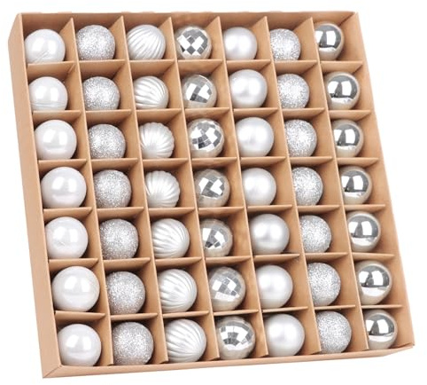 VEYLIN Shatterproof Christmas Baubles, 49pcs 3cm Christmas Tree Bauble Glitter Christma Ball Xmas Baubles for Tree Decoration (silver)