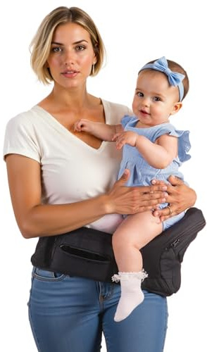Pandanling - Hüfttrage mit Verlängerung & Baby Hüftsitz - Mom's Choice Award Gewinner, Sicherheitsgeprüfte Hüfttrage Kleinkind, Ergonomische Tragehilfe für Neugeborene & Babys 3-20 kg (Schwarz)