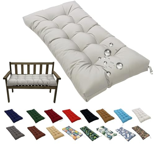 Cuscino Impermeabile per Panca da Giardino,130 X 50 cm con Cinghie Antiscivolo,8 cm di Spessore Ideale per Panchine Interne ed Esterne,Sedia A Dondolo da Esterno e Cuscino da Esterno (Bianco chiaro)