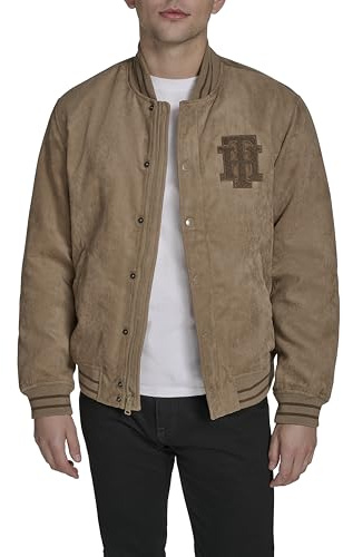 Tommy Hilfiger Men's Faux Suede Logo Varsity Bomber Veste Homme