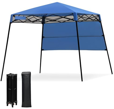 HOMASIS Gazebo Esterno Resistente con Parete Laterale, Gazebo Pieghevole e Portatile con Supporti Inclinati e Borsa per il Trasporto, Tenda Pop up per Campeggio, Spiaggia (Blu, 210 x 210 x 210 cm)