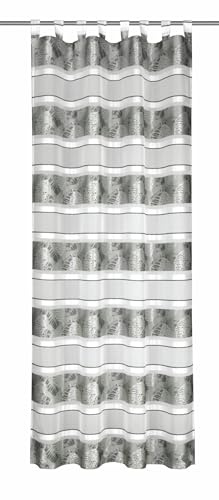 Sehlbach Tenda pronta per l'uso con occhielli, Righe a blocchi con foglie, Grigio, 135 x 245 cm, Tessuto opaco, Fissaggio facile, Certificato Oeko-Tex, Personalizzabile