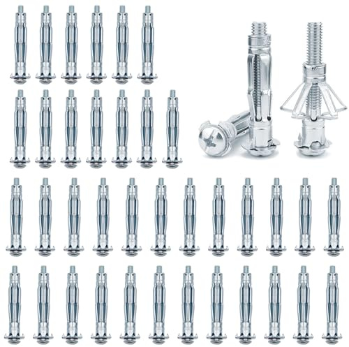 Juego de 40 anclajes para pared hueca, M5 x 52, acero al carbono, tacos de metal, tuercas de expansión, tacos de pared hueca, para paredes de yeso, paredes huecas, puertas de hierro
