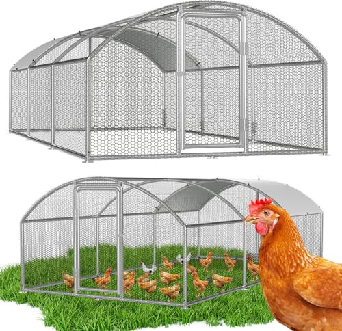 Jaxguom Poulailler i metall - 3 x 6 x 2 m - Fågelbur, bur för smådjur - Med takskydd - Bur för husdjur - För kycklingar, fjäderfä, smådjur - Med båge