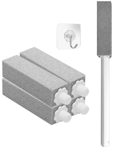 5Pcs Pumice Stone for Toilet Cleaning with 21cm Long Handle, with 1 Self Adhesive Hook, Pumice Sticks for Cleaning Supplies Bathroom Pool Limescale Remover