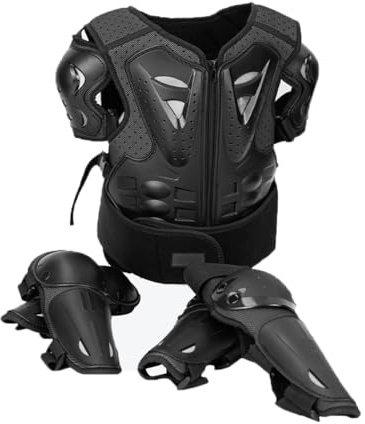 5Pcs Motorcycle Body Armour For 5-13 Years, Kids Motocross Body Armour Vest Knee Pad Elbow Pad Motorcycle Armor Protective Gear Set For Kids (Black, One Size for 5-13 Years)