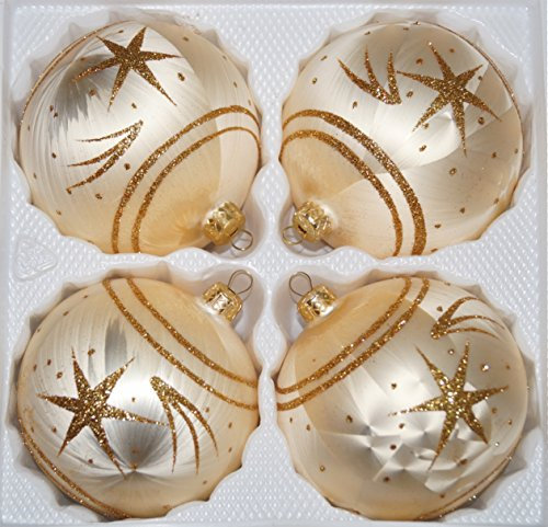 4 TLG. Glas-Weihnachtskugeln Set 10cm Ø in Ice Champagner Gold Komet- Christbaumkugeln - Weihnachtsschmuck-Christbaumschmuck 10cm Durchmesser