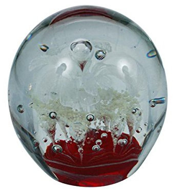 Traumkugel (231) - Briefbeschwerer groß ca. 10cm : Motiv roter Grund - weiße Blume nachtleuchten - Handarbeit