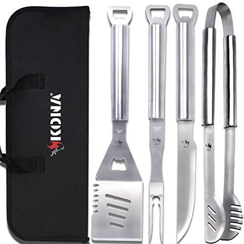 Ensemble d'outils de Barbecue Kona avec étui – 45,7 cm de Long pour Garder Les Mains Loin de la Chaleur, ustensiles de Barbecue en Acier Inoxydable de qualité supérieure avec poignées décapsuleur
