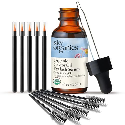 Sky Organics Bio Rizinusöl - Rizinusöl Wimpern & Brauen Serum, 100% Reines Rizinusöl Kaltgepresst - USDA-zertifiziertes Bio Rizinusöl Stärkend Feuchtigkeitsspendend & Konditionierend, 30 ml
