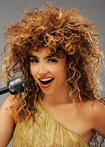 Womens 1980s Tina Turner Style Curly Brown Wig